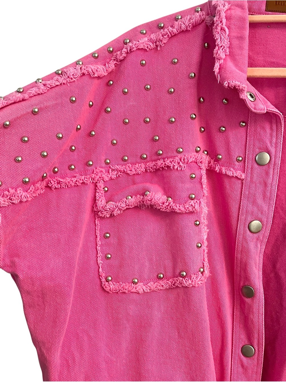 Umgee Denim Studded Barbie Pink Jacket - Picture 4 of 8